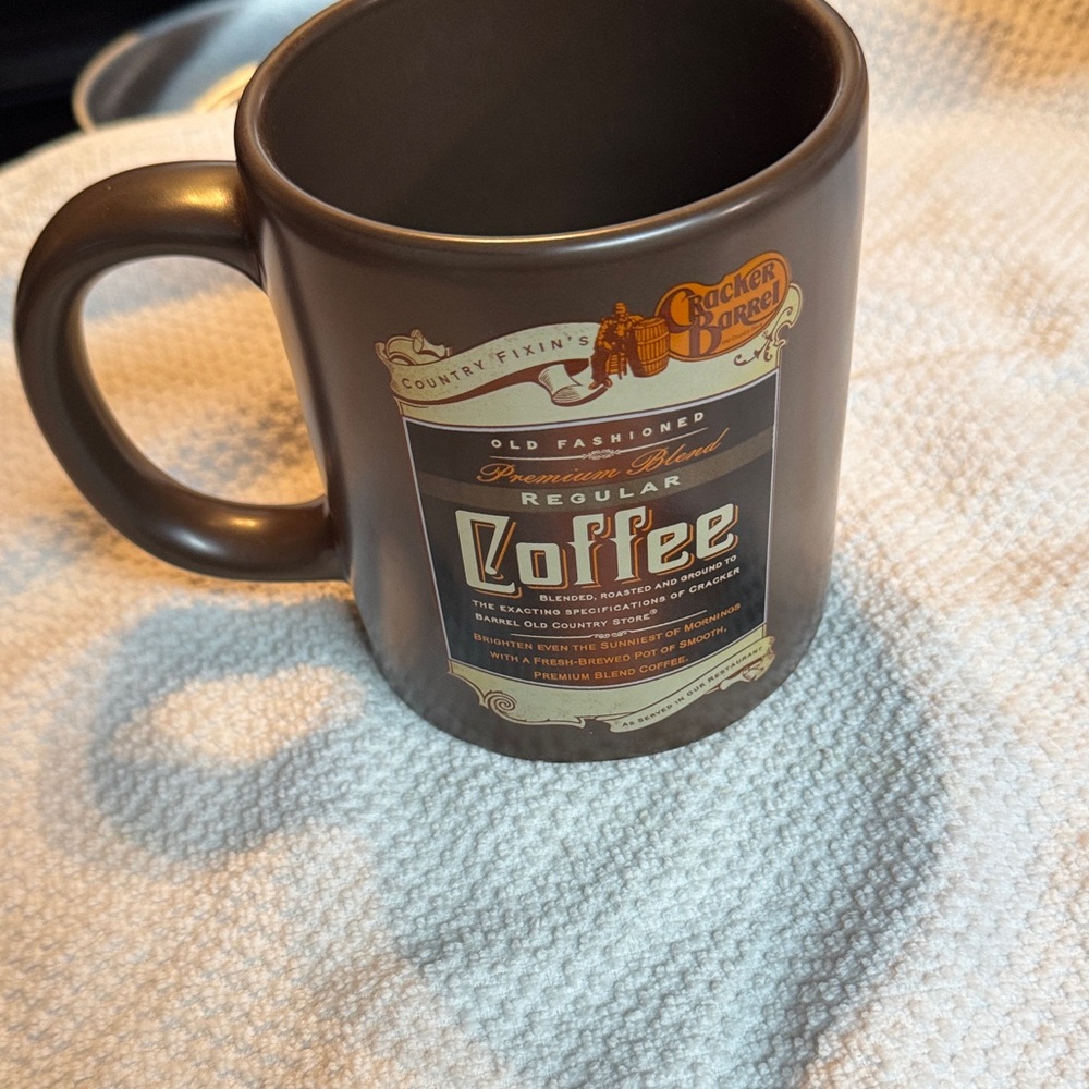 Cracker Barrel Brown and Cream Coffee Mug with Retro Label - Picture 3 of 4